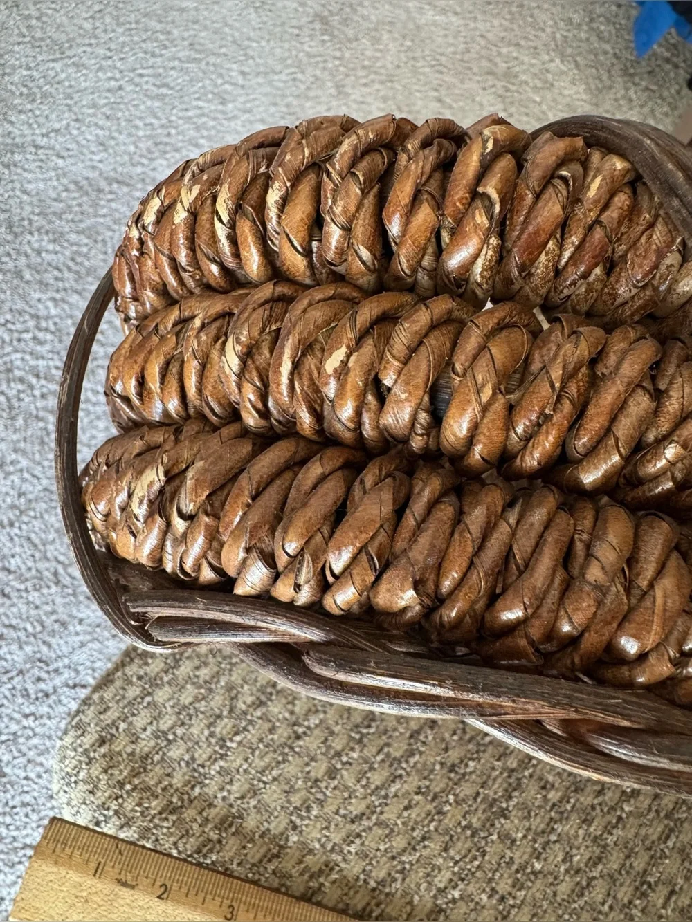 Rustic Farmhouse Twisted Willow Handle Basket Long Gathering Grapevine Rattan